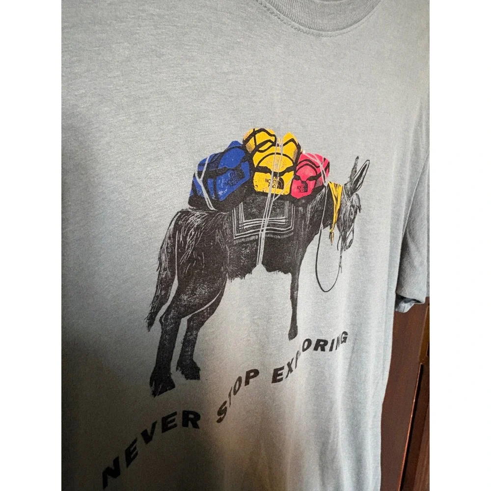 The North Face Mens XS Never Stop Exploring Donkey Graphic T-Shirt Green